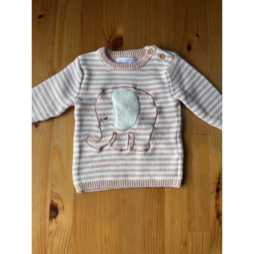 Infant Girl Rene Rofe Light Pink Elephant Knit Sweater Size 6-9 Months